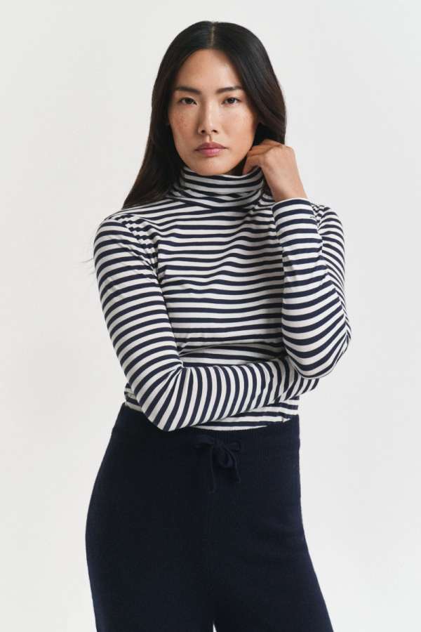 GARBÓ GANT LIGHT COTTON STRIPED LS TURTLENECK EVENING BLUE