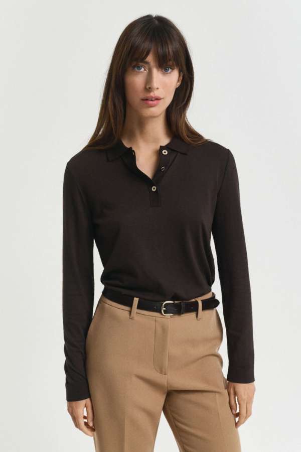 PÓLÓ GANT REG SEAMLESS BUTTON LS POLO DEEP BROWN