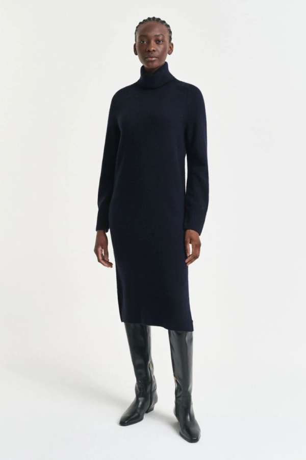 RUHA GANT DETAIL TURTLENECK DRESS EVENING BLUE