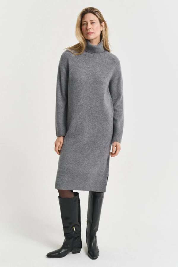 RUHA GANT DETAIL TURTLENECK DRESS CHARCOAL MELANGE