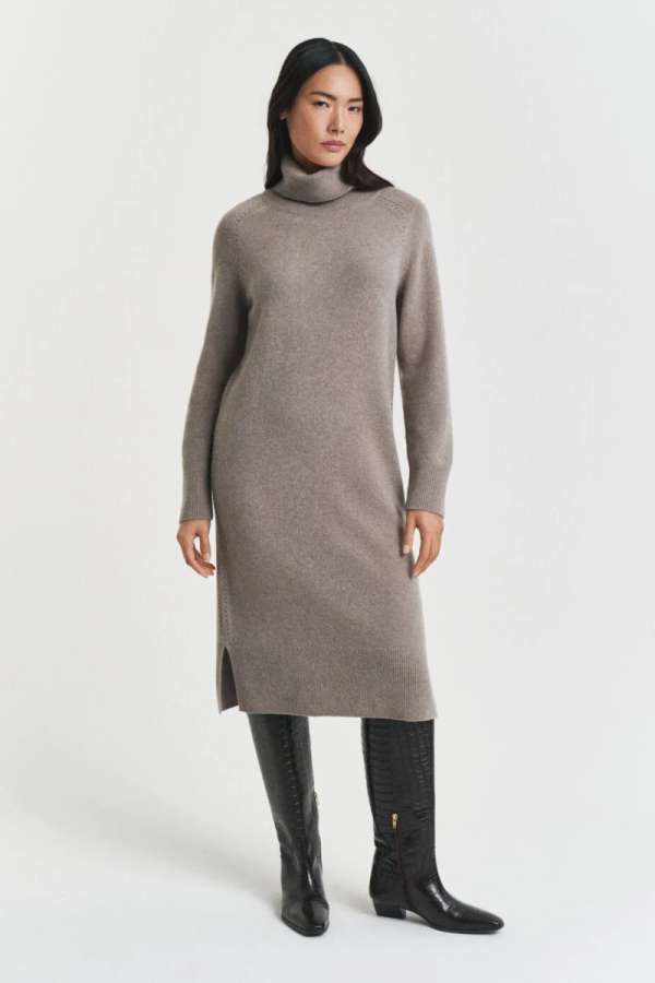 RUHA GANT DETAIL TURTLENECK DRESS TAUPE BEIGE