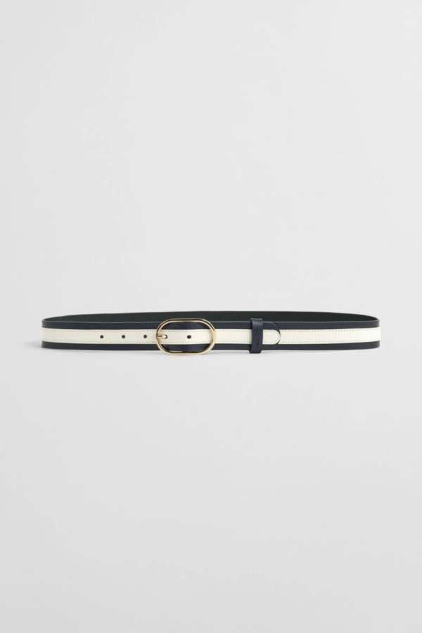 ÖV GANT STRIPE LEATHER BELT EVENING BLUE