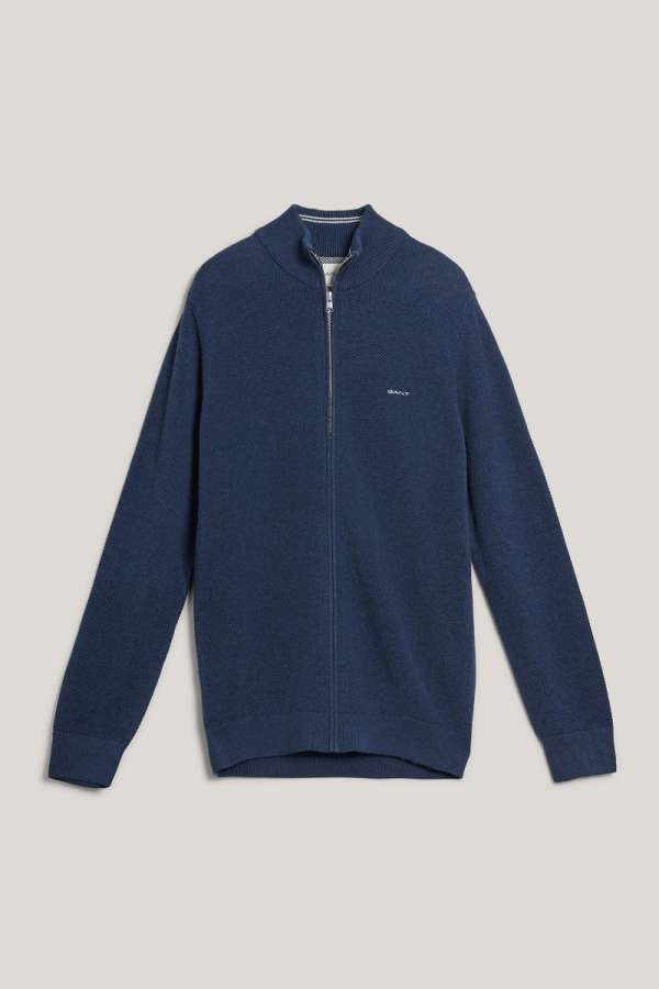 KARDIGÁN GANT COTTON PIQUE ZIP CARDIGAN MARINE MELANGE