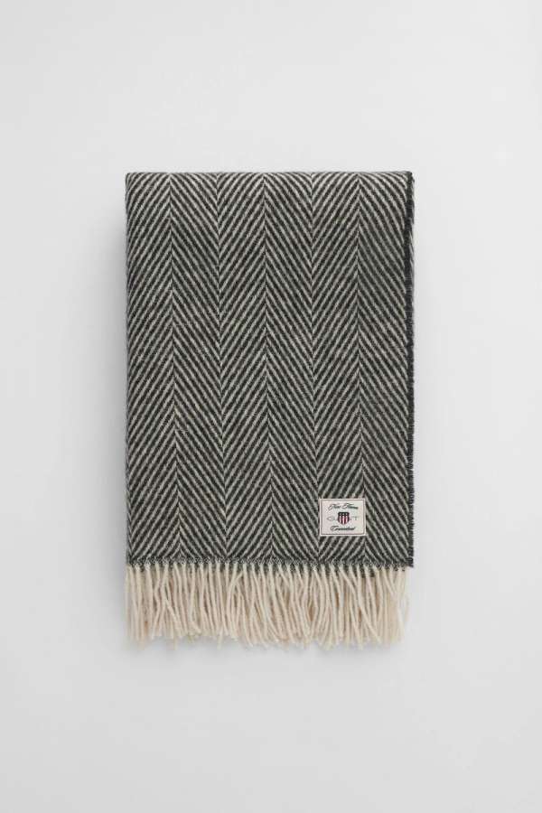 TAKARÓ GANT HERRINGBONE WOOL THROW  BLACK