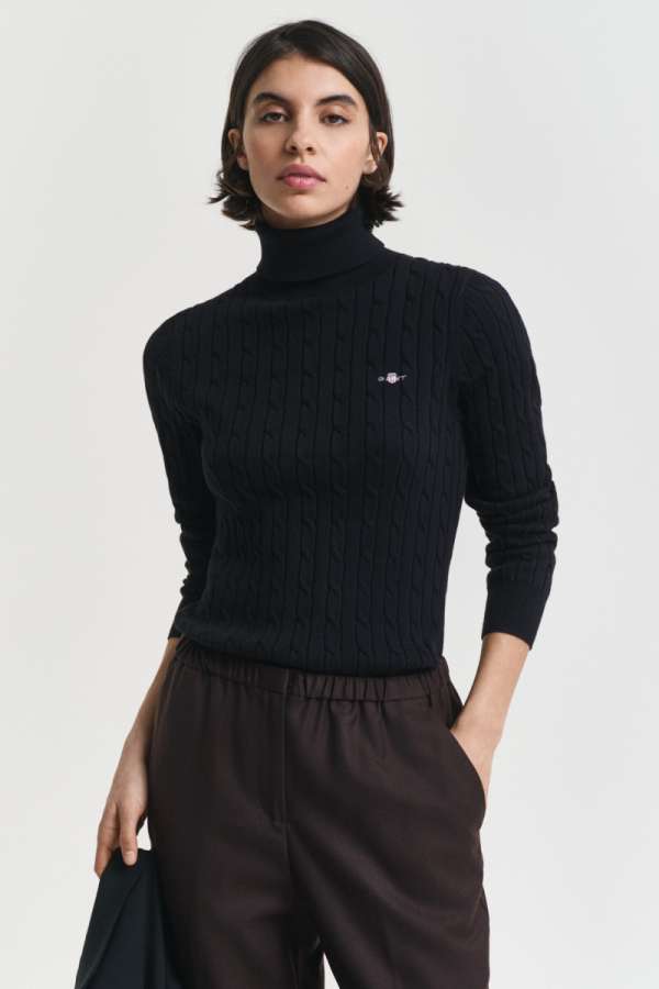 GARBÓ GANT STRETCH COTTON CABLE TURTLENECK BLACK