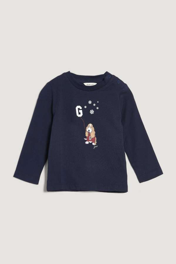TOP GANT DOG AND SNOWFLAKES PRINT LS TOP EVENING BLUE