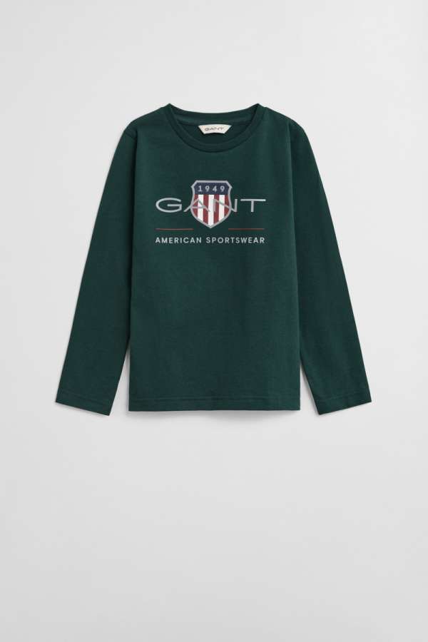 PÓLÓ GANT ARCHIVE SHIELD LS T-SHIRT TARTAN GREEN