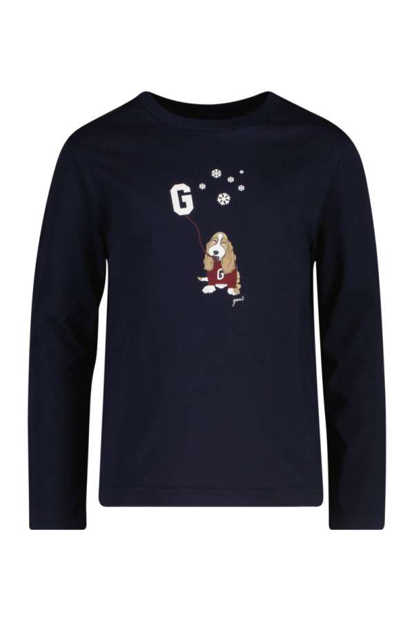 TOP GANT DOG AND SNOWFLAKES PRINT LS TOP EVENING BLUE