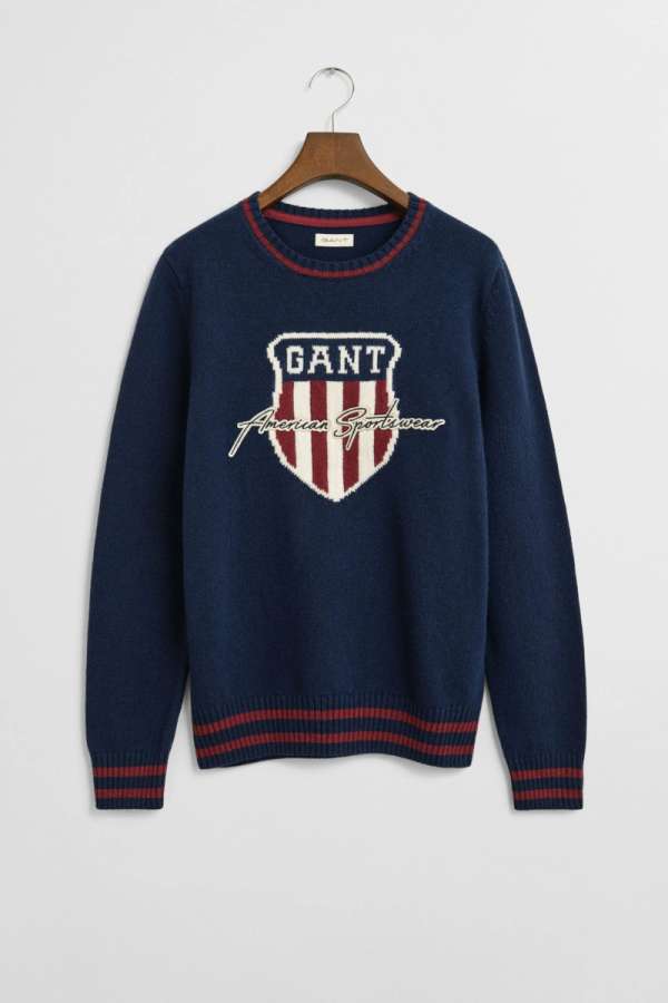 PULÓVER GANT GRAPHIC KNIT C-NECK EVENING BLUE