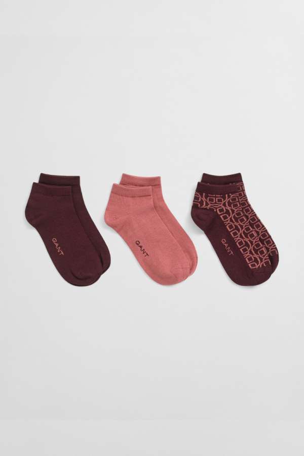3-PACK ZOKNI GANT MONOGRAM ANKLE SOCKS PLUM WINE