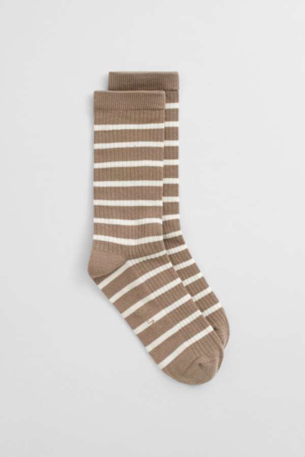 ZOKNI GANT BRETON STRIPED RIB SOCKS TAUPE BEIGE