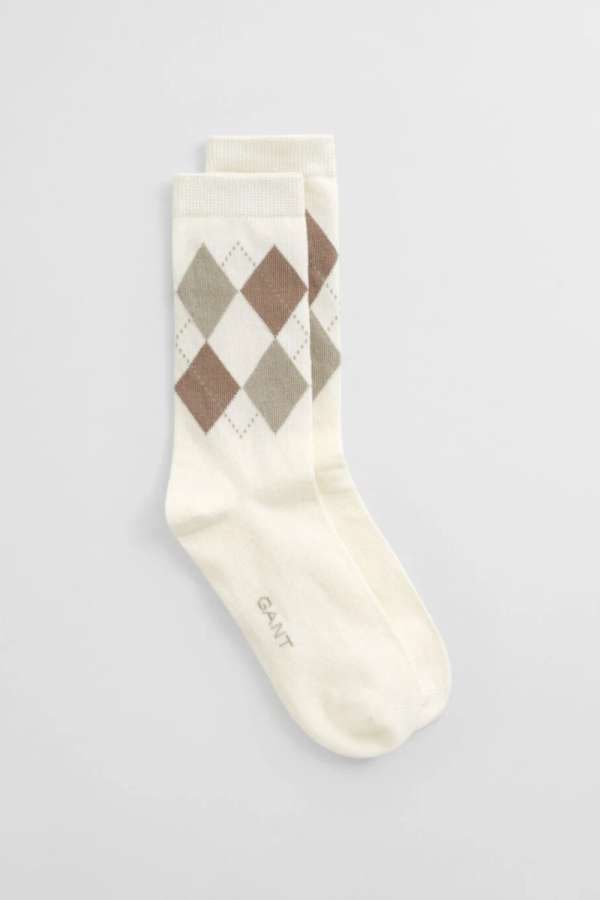 ZOKNI GANT ARGYLE CHECK SOCKS EGGSHELL