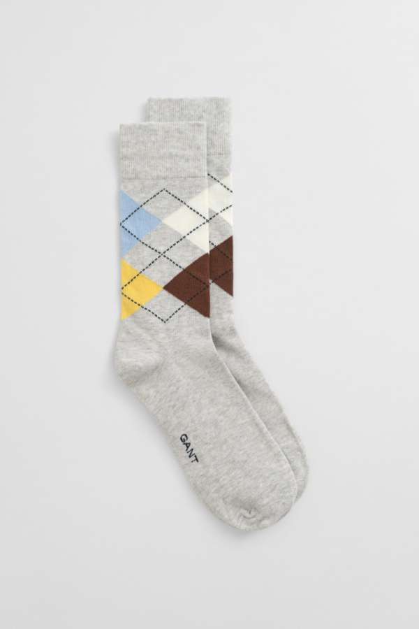ZOKNI GANT ARGYLE SOCKS LIGHT GREY MELANGE