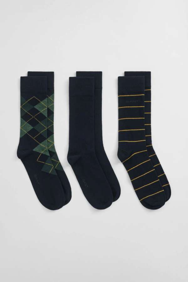 ZOKNI GANT ARGYLE AND STRIPE 3-PACK MARINE