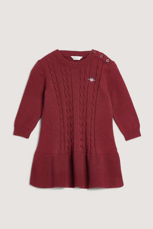 RUHA GANT COTTON CABLE KNITTED DRESS PLUMPED RED