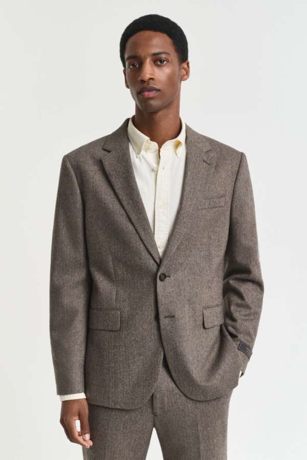 ZAKÓ GANT FLANNEL HERRINGBONE SUIT JACKET DEEP BROWN