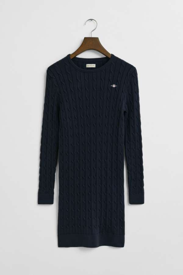 RUHA GANT STRETCH COTTON CABLE C-NECK DRESS EVENING BLUE