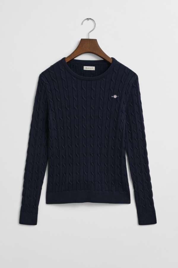 PULÓVER GANT STRETCH COTTON CABLE C-NECK EVENING BLUE