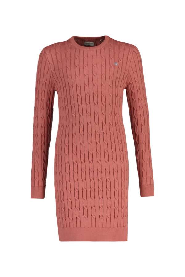 RUHA GANT STRETCH COTTON CABLE C-NECK DRESS FADED BRICK