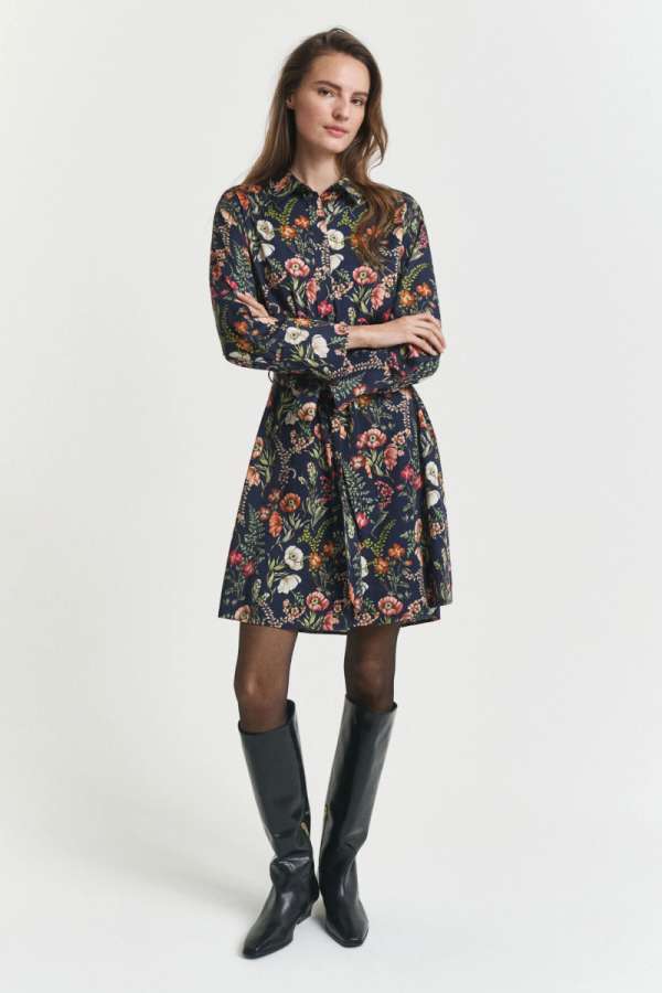 RUHA GANT FLORAL PRINT VISCOSE SHIRT DRESS EVENING BLUE