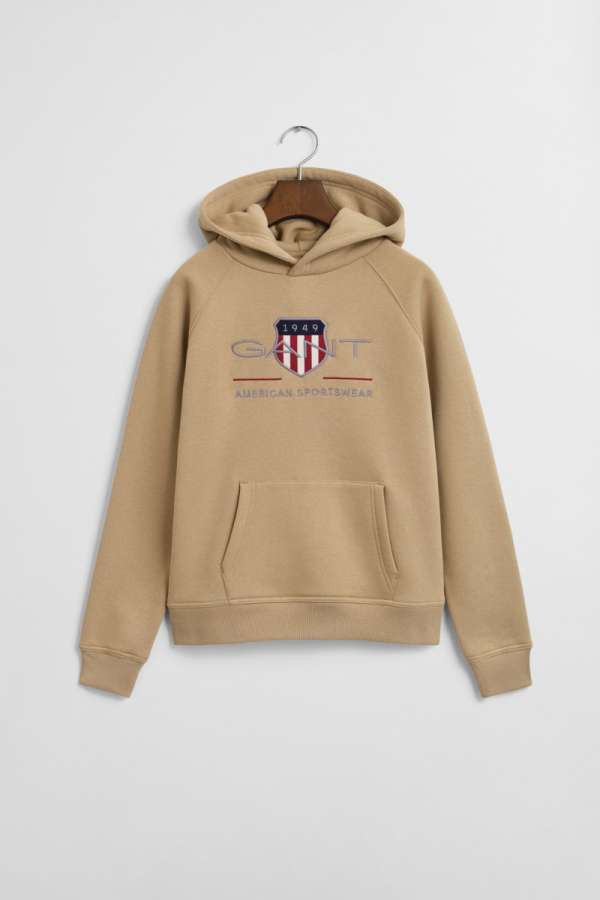 MELEGÍTŐFELSŐ GANT ARCHIVE SHIELD HOODIE DARK KHAKI