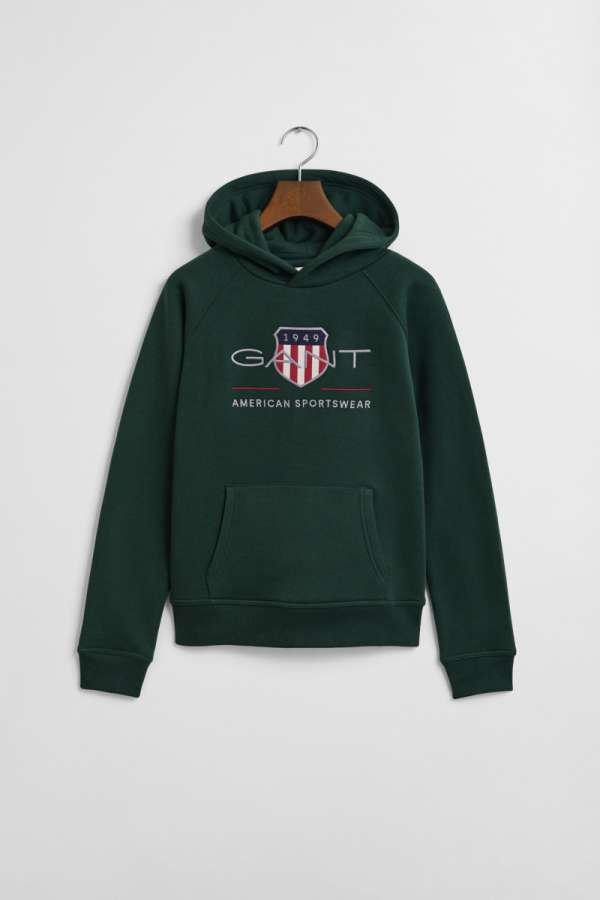MELEGÍTŐFELSŐ GANT ARCHIVE SHIELD HOODIE TARTAN GREEN
