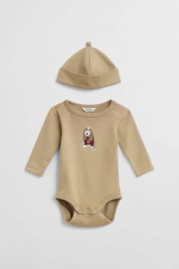 GYEREK SZETT GANT DOG PRINT BODY & BEANIE DARK KHAKI