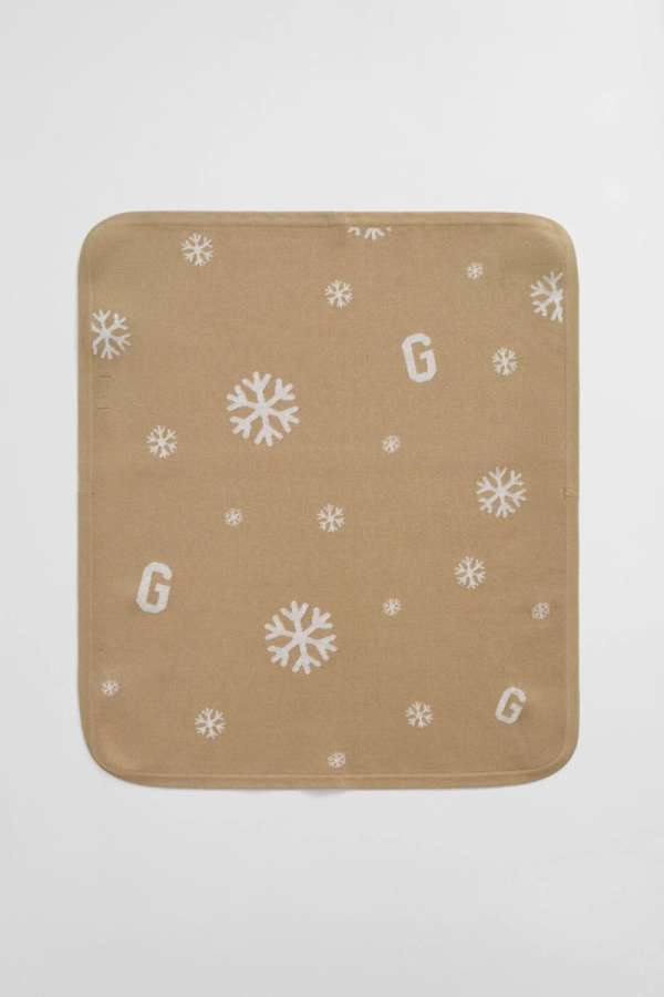 TAKARÓ GANT SNOWFLAKE AND G PRINT KNIT BLANKET 68 x 78 cm DARK KHAKI