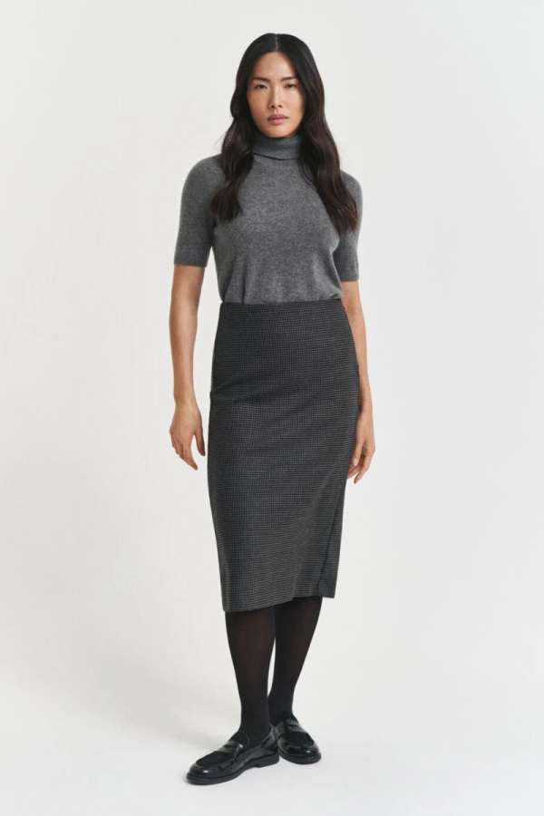 SZOKNYA GANT MIDI CHECKED WOOL PENCIL SKIRT CHARCOAL MELANGE