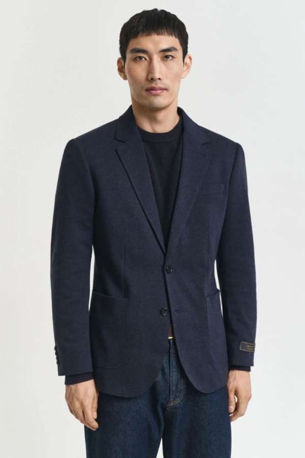ZAKÓ GANT TWO-TONE JERSEY PIQUE BLAZER DARK INDIGO MELANGE