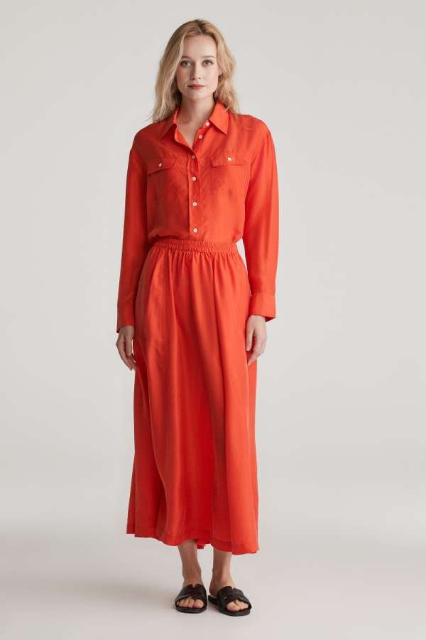 SZOKNYA GANT HABOTAI SILK SKIRT ORANGE RED