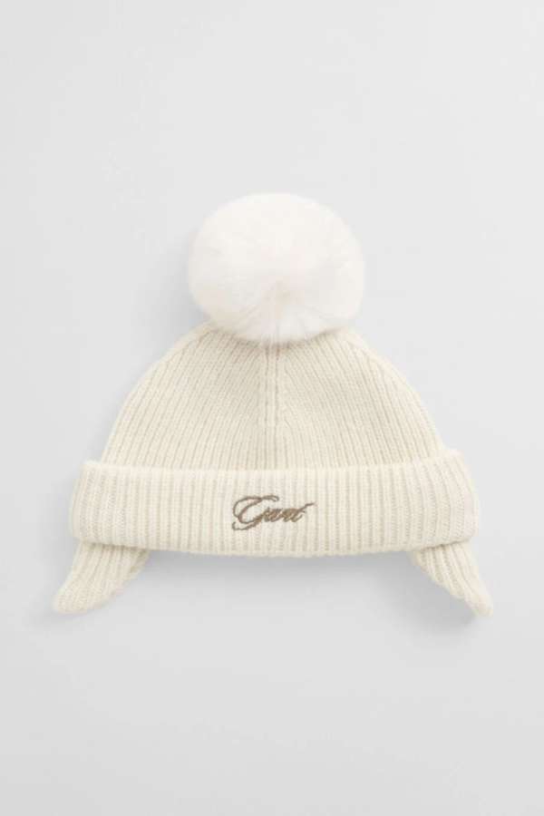 SAPKA GANT EAR FLAPS POM POM BEANIE CREAM