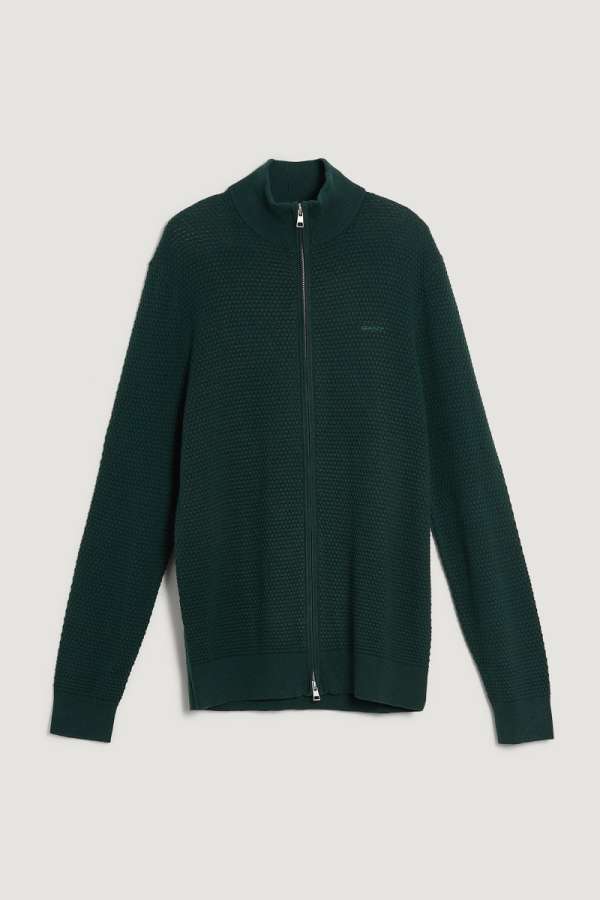 KARDIGÁN GANT TEXTURED COTTON MERINO CARDIGAN TARTAN GREEN