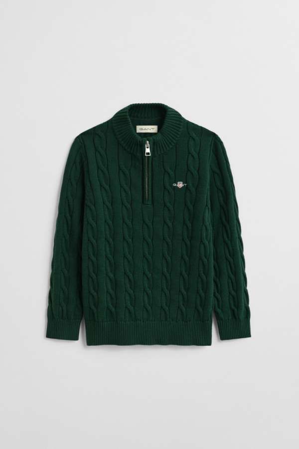 PULÓVER GANT COTTON CABLE HALF ZIP TARTAN GREEN