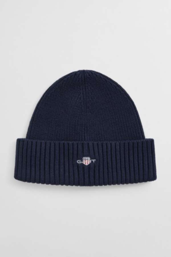 SAPKA GANT COTTON BLEND LOGO BEANIE MARINE