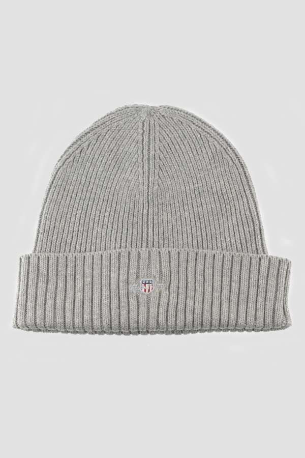 SAPKA GANT COTTON BLEND LOGO BEANIE GREY MELANGE