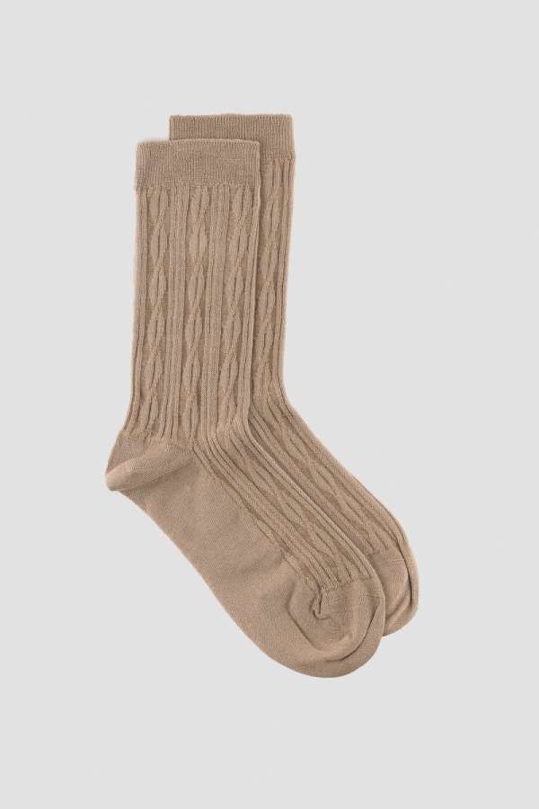 ZOKNI GANT CABLE KNIT SOCKS TAUPE BEIGE