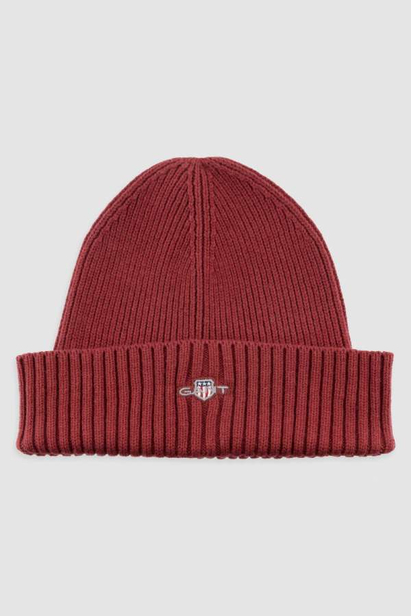 SAPKA GANT COTTON BLEND LOGO BEANIE PLUMPED RED