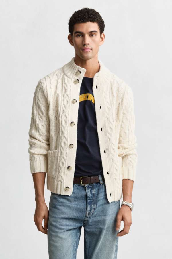 KARDIGÁN GANT CABLE CARDIGAN CREAM