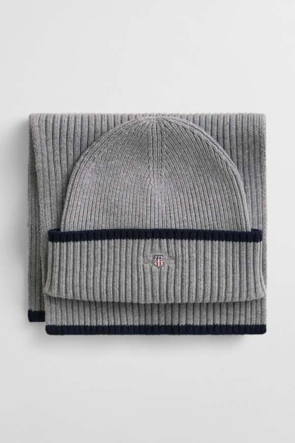 KÉSZLET SAPKA ÉS SÁL GANT ESSENTIAL GIFT SET GREY MELANGE