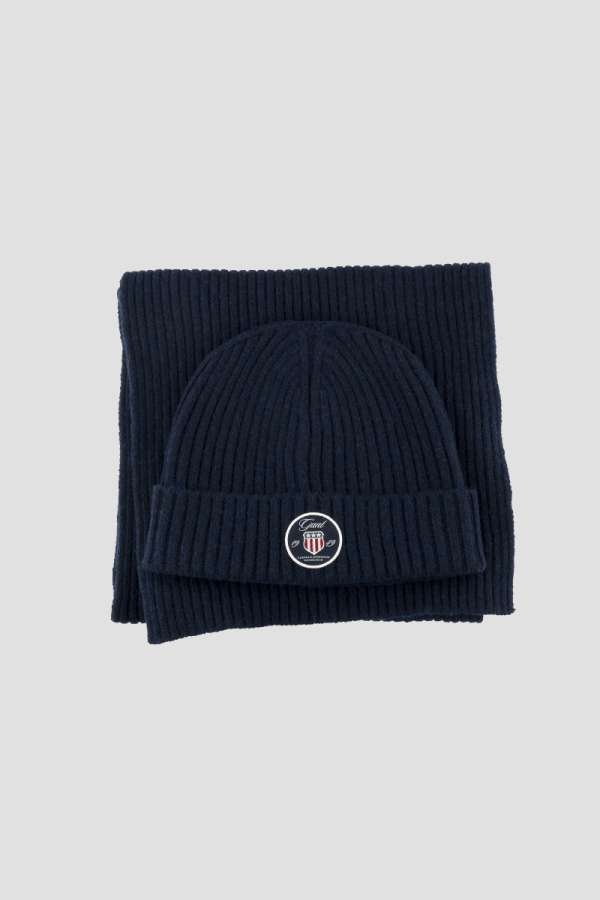 KÉSZLET SAPKA ÉS SÁL GANT BEANIE AND SCARF WOOL MIX MARINE
