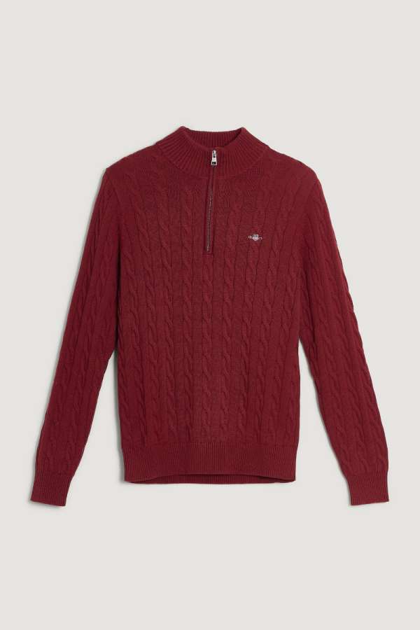 PULÓVER GANT COTTON CABLE HALF ZIP PLUMPED RED
