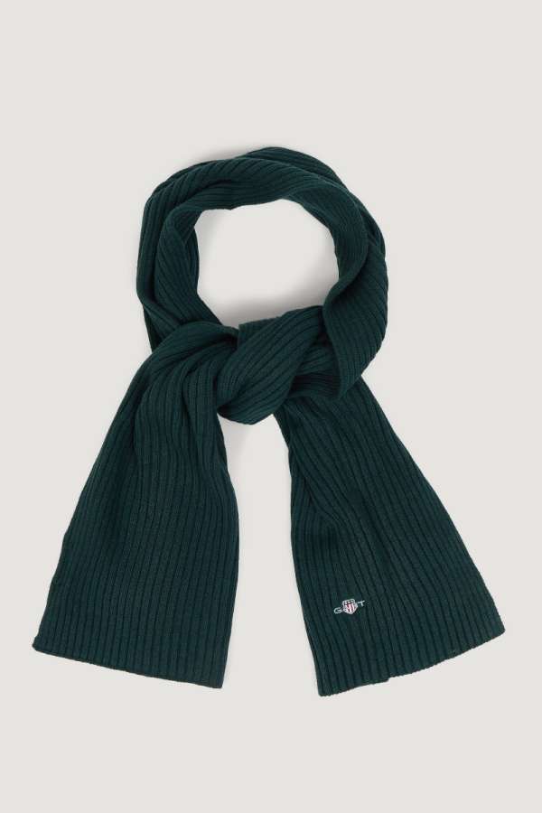 SÁL GANT COTTON BLEND LOGO SCARF TARTAN GREEN