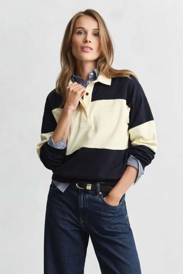 PÓLÓ GANT PIQUE TEXTURE COLOR BLOCK RUGGER EVENING BLUE