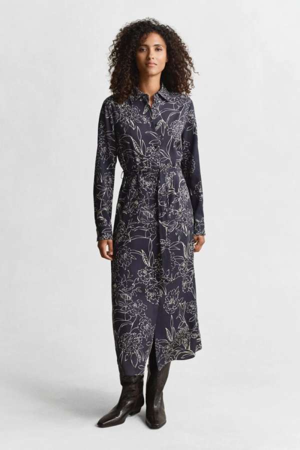 RUHA GANT FLORAL PRINT SHIRT DRESS EVENING BLUE