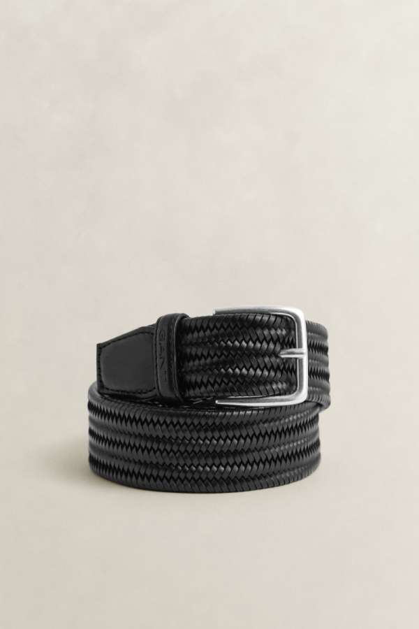 ÖV GANT LEATHER ELASTIC BRAIDED BELT BLACK