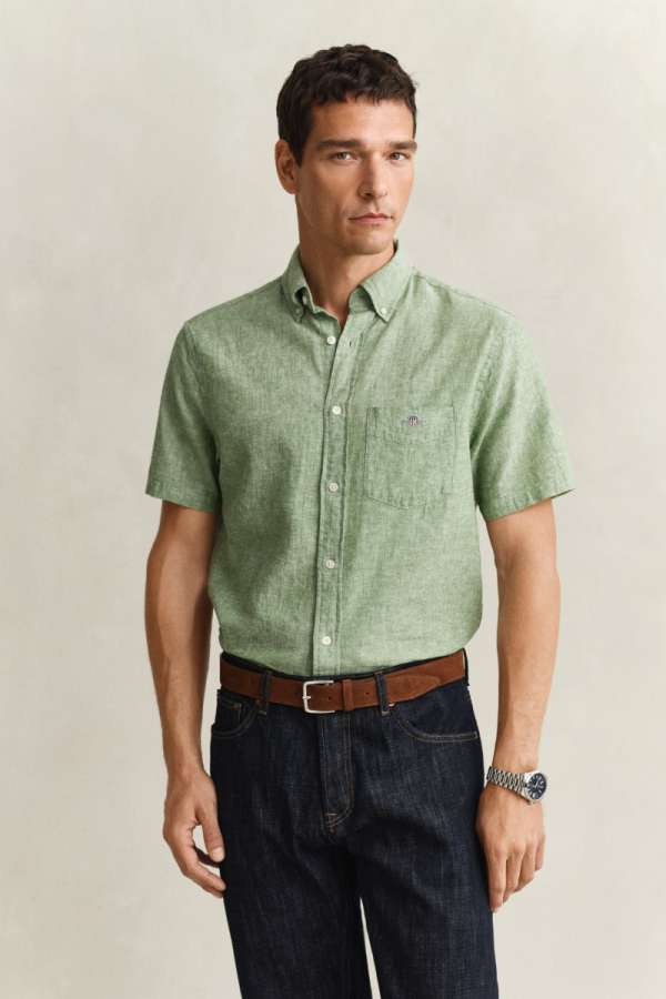 ING GANT REG COTTON INEN SS SHIRT HERB GREEN