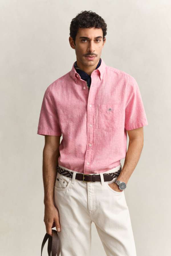 ING GANT REG COTTON LINEN  HIRT ROE PINK