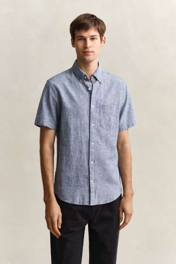 ING GANT REG COTTON LINEN SS SHIRT VINTAGE BLUE