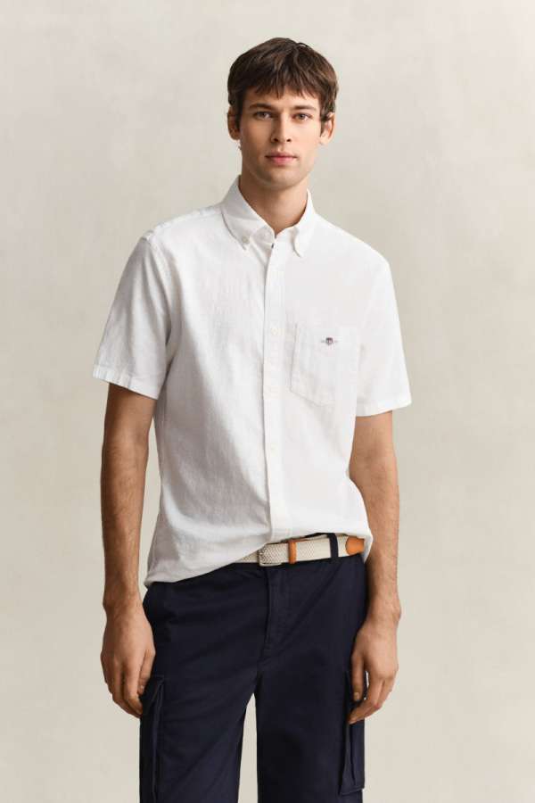 ING GANT REG COTTON LINEN  HIRT WHITE